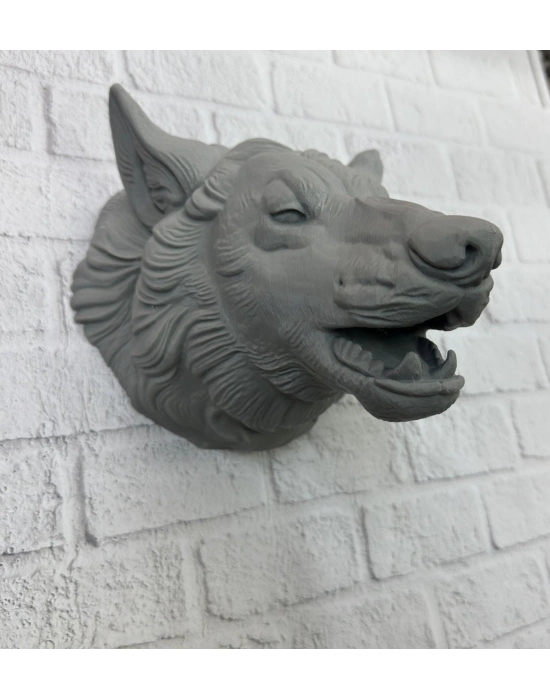 ® Gri Kurt Duvar Biblosu Güçlü Detaylı Dekoratif Tasarım 25x19 cm