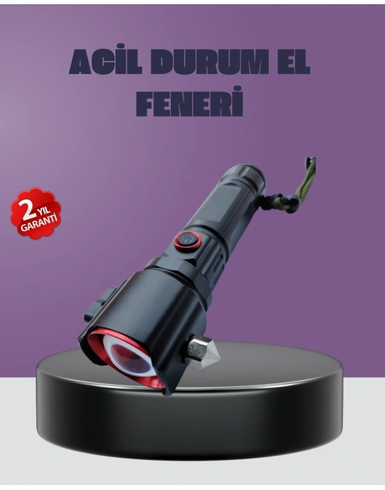 ® Güçlü Işıklı El Feneri Acil Durum Çekiç ve Pusula