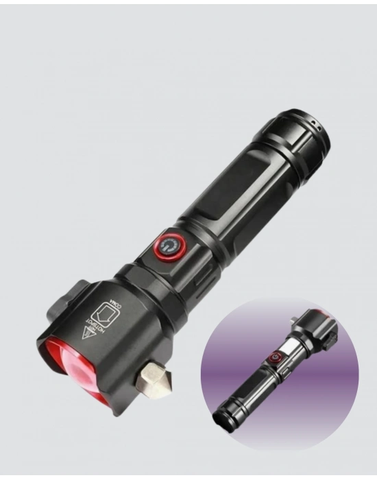 ® Güçlü Işıklı El Feneri Acil Durum Çekiç ve Pusula