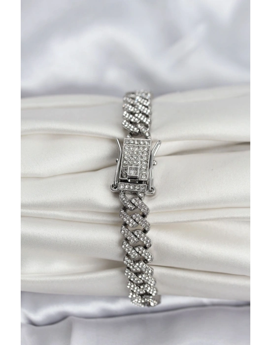 ® Gümüş Renk Pirinç Cuba Chain Gurmet Bileklik