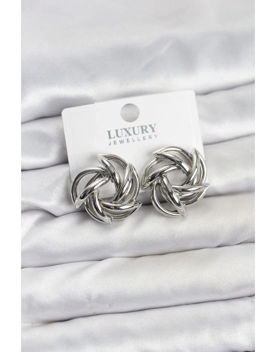 ® Gümüş Renk Pirinç Keskin Sarmal Model Kadın Küpe