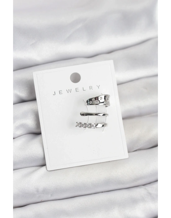 ® Gümüş Renk Zirkon Taşlı Pirinç Kıkırdak Küpe