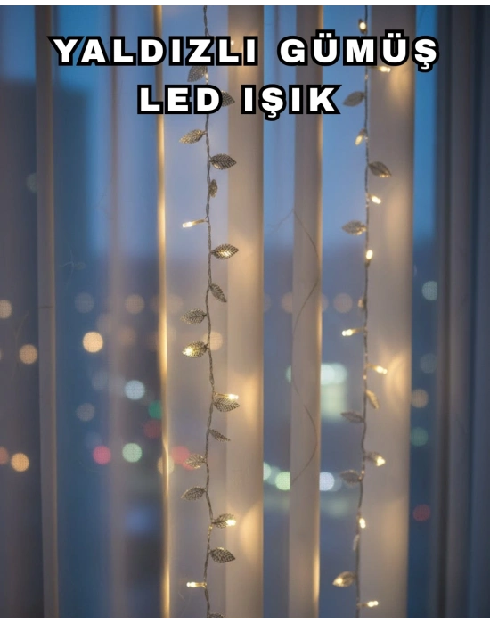 Gümüş Yaprak Tasarımlı LED Işık Pilli Ev ve Vitrin Dekoru