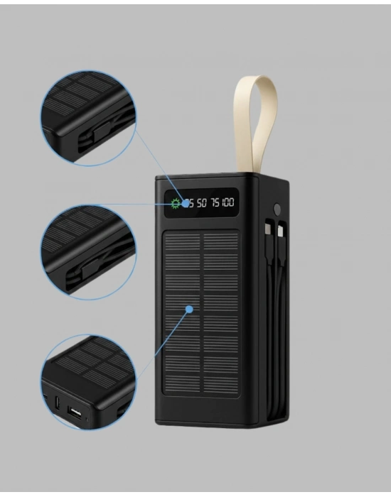 ® Güneş Panelli Powerbank LED Işıklı Taşınabilir Şarj Cihazı
