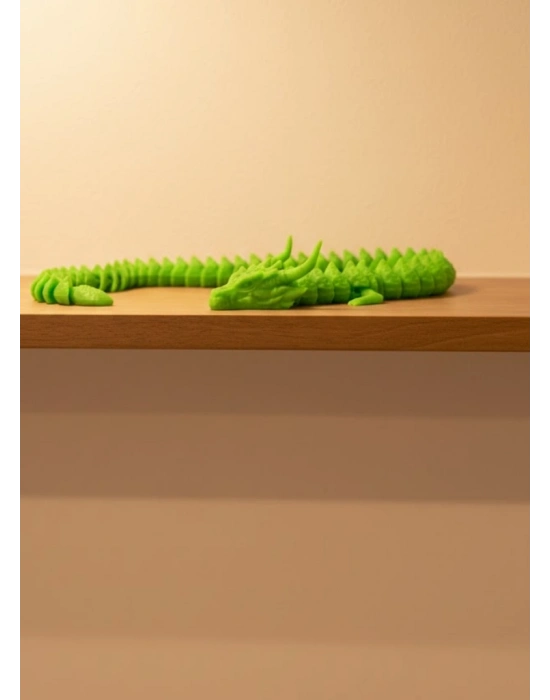 ® Hareketli Yeşil Ejderha Figür Uzun Gövdeli Koleksiyonluk Tasarım