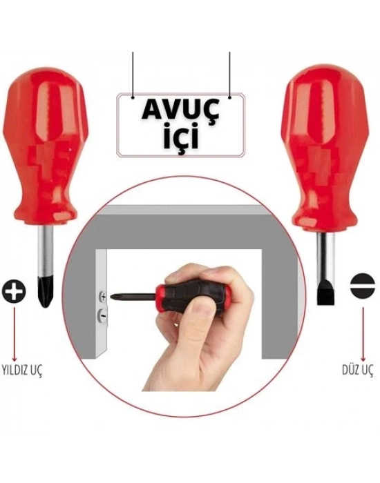 ® 2liTopaç Tornavida Seti: Avuçiçi Mini Yıldız ve Düz Uçlu  Kısa Şaft Ufak Vidalama Anahtarı