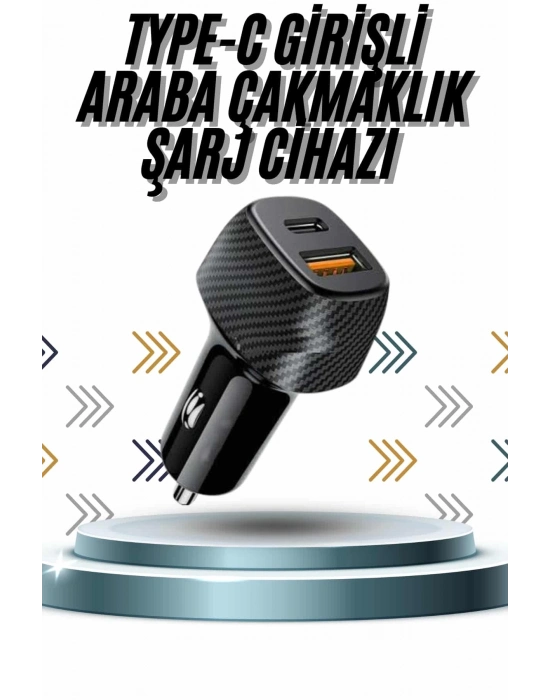 ® Hızlı Oto Şarj Cihazı 38W Çift Girişli HIzlı Şarj Oto Çakmaklık Type-C