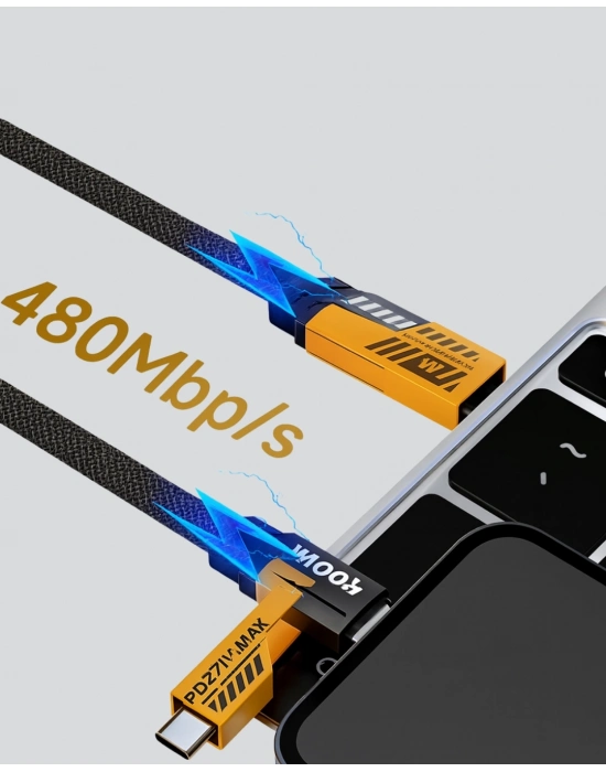 ® Hızlı Şarj Destekli 65W Örgülü USB-C ve USB-A Çoklu Şarj Kablosu