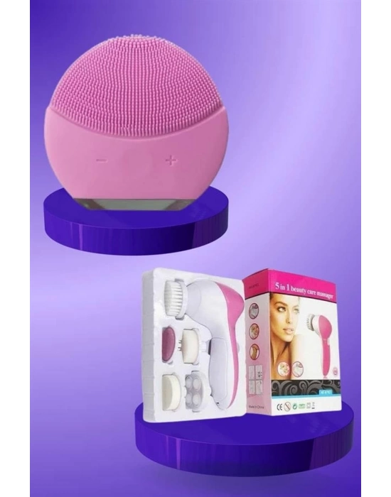 ® İkili Cilt Bakım Seti 5 Başlıklı Yüz Temizleme ve Masaj Aleti Canlandırıcı ve Onarıcı
