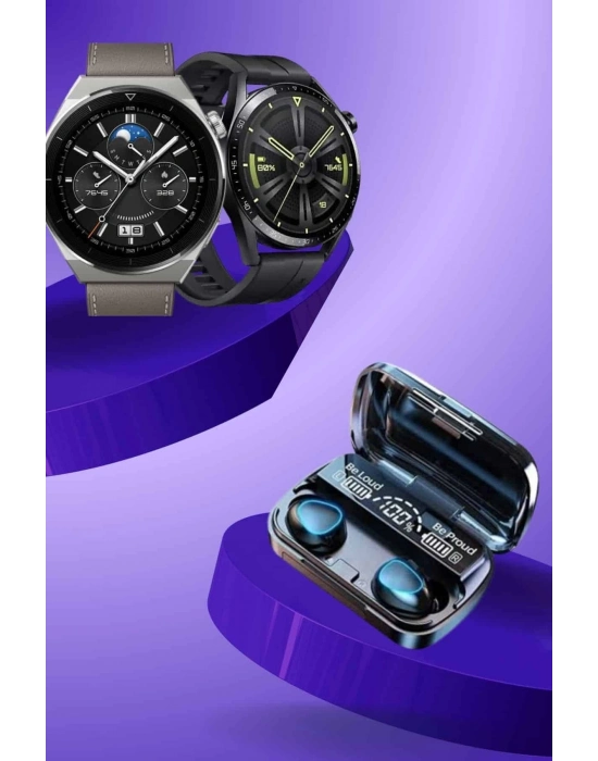 ® İkili Set Akıllı Saat Ve Bluetooth Kulaklık Kablosuz Uzun Pil Ömrü Spor Modları