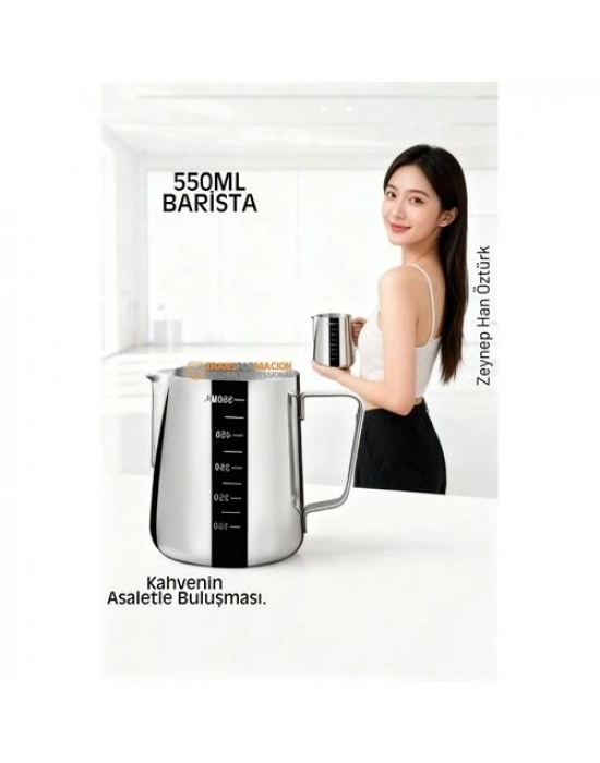 ® İnox 550ml Barista Süt Sürahisi - Süt Köpürtme Potu -  Paslanmaz Çelik