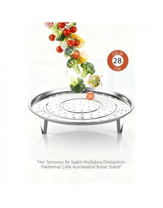 ® Inox Çelik Ayaklı Buharlı Pişirme Aparatı - 28 cm Çok Amaçlı Tencere İçi Haşlama Standı