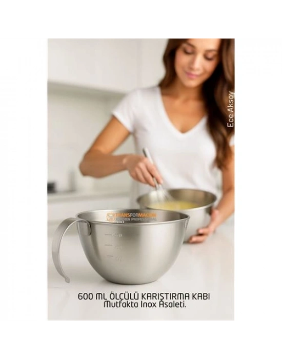 ® Inox Çelik Profesyonel Ölçülü arıştırma Kabı -600 ml Sos & Hazırlık Şefi Serisi
