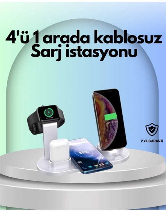 ® iPhone, Apple Watch ve AirPods ile Uyumlu 4ü 1 Arada Şarj Ünitesi – Tüm Apple Cihazları Tek Noktada