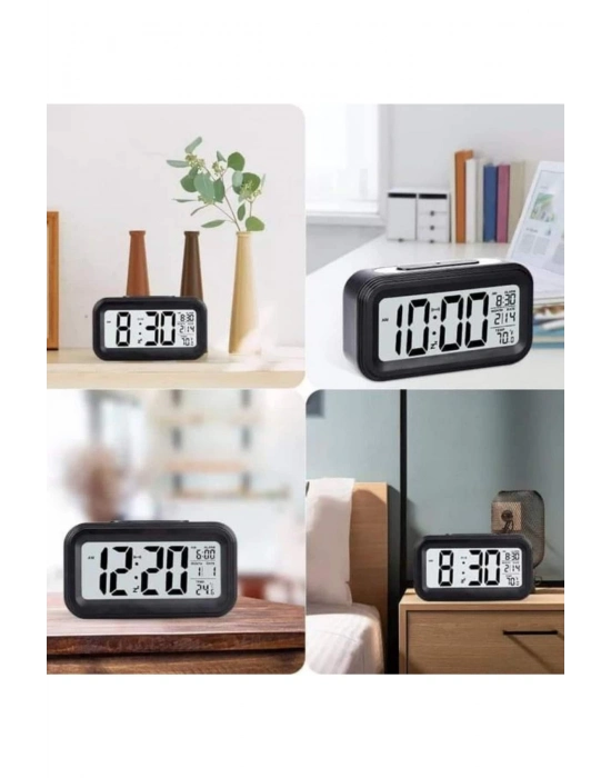 ® Işıklı Dereceli Masa Ofis Saati Alarmlı Termometre Takvim Çalar Saat