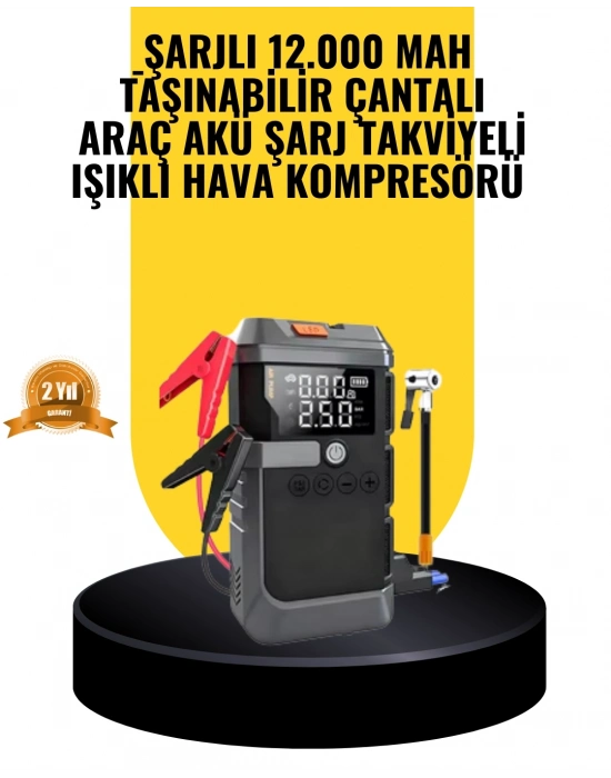 ® Işıklı Hava Kompresörlü Taşınabilir Akü Takviye Ünitesi