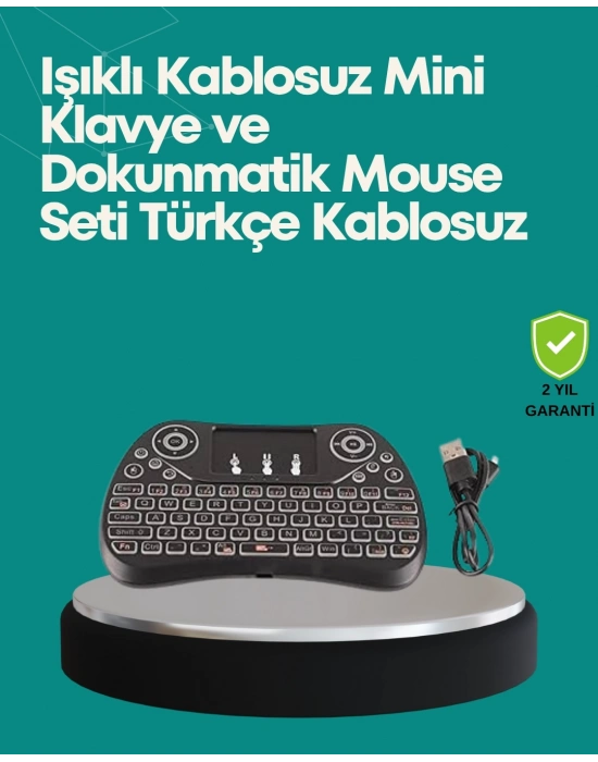 ® Işıklı Kablosuz Mini Klavye – 2.4 GHz, Dokunmatik Mouse Özellikli