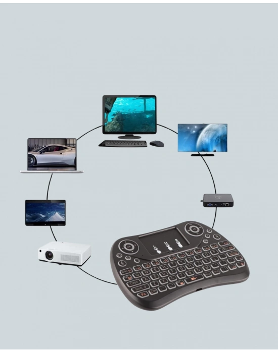 ® Işıklı Kablosuz Mini Klavye – 2.4 GHz, Dokunmatik Mouse Özellikli