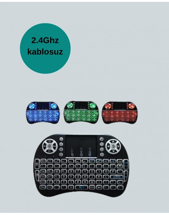 ® Işıklı Kablosuz Mini Klavye – 2.4 GHz, Dokunmatik Mouse Özellikli