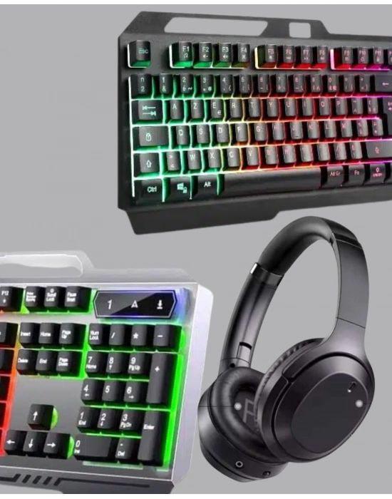 ® Işıklı Oyuncu Klavye Mouse ve Bluetooth Kulaklık Seti Türkçe Q USB