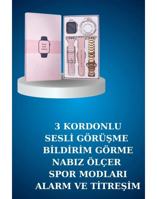 ® Kablolu Bluetooth Kulaklık ve Kadınlara Özel Bileklik Hediyeli Yeni Nesil Akıllı Saat 3 Kordonlu