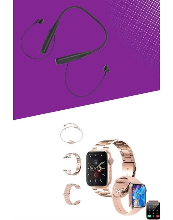 ® Kablolu Bluetooth Kulaklık ve Kadınlara Özel Bileklik Hediyeli Yeni Nesil Akıllı Saat 3 Kordonlu