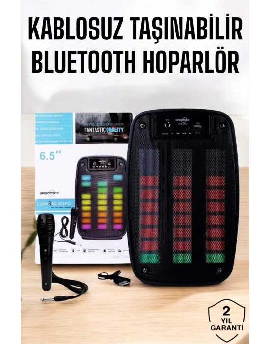® Kablosuz Bluetooth Hoparlör Taşınabilir 6.5 inç LED Işık Kareoke