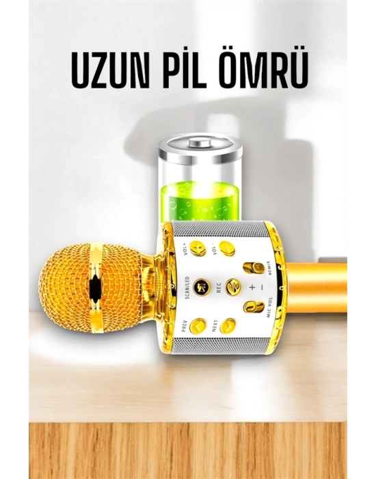 ® Kablosuz Bluetooth Karaoke Mikrofon USB ve AUX Girişli, Yüksek Ses Kalitesi