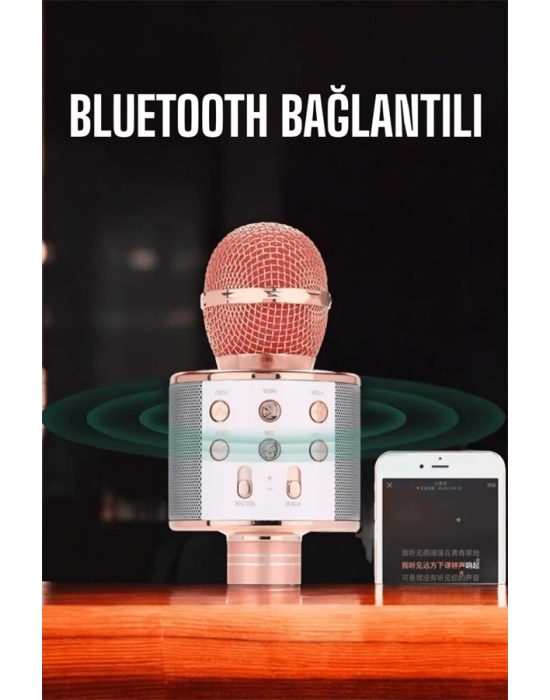® Kablosuz Bluetooth Karaoke Mikrofon USB ve AUX Girişli, Yüksek Ses Kalitesi