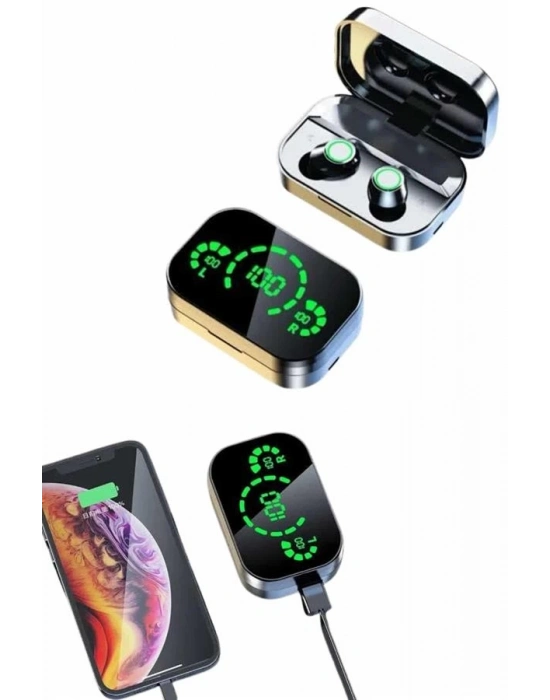 ® Kablosuz Bluetooth Kulaklık Çift Telefon Destekli Powerbankli Dijital Göstergeli