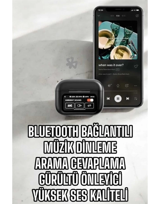 ® Kablosuz Bluetooth Kulaklık Ekranlı Uzun Şarj Süreli ANC Destekli