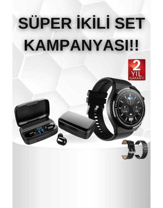 ® Kablosuz Bluetooth Kulaklık ve Kordon Hediyeli Akıllı Saat Nabız Ölçer Uzun Pil Ömrü