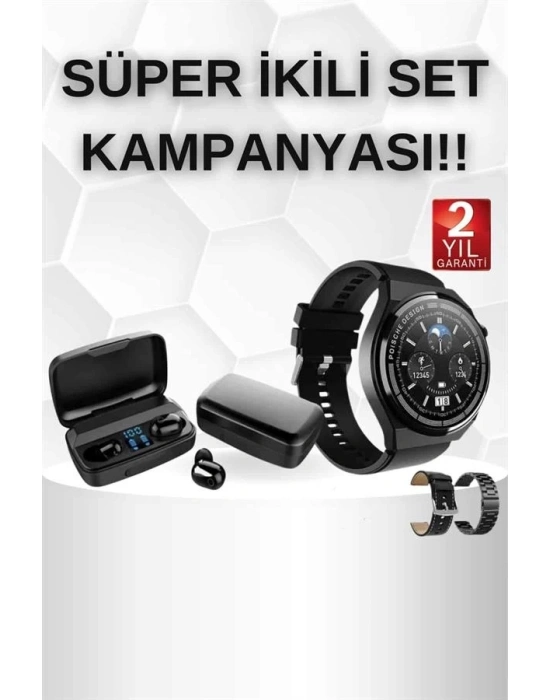 ® Kablosuz Bluetooth Kulaklık ve Kordon Hediyeli Akıllı Saat Nabız Ölçer Uzun Pil Ömrü