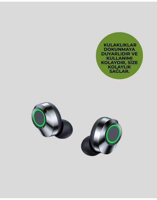 ® Kablosuz Kulak İçi Bluetooth Kulaklık – Dokunmatik Kontrol ve LED Şarj Ekranı