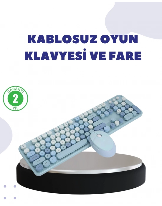 ® Kablosuz Retro Klavye ve Mouse Seti – 104 Tuşlu, Sessiz Yazım