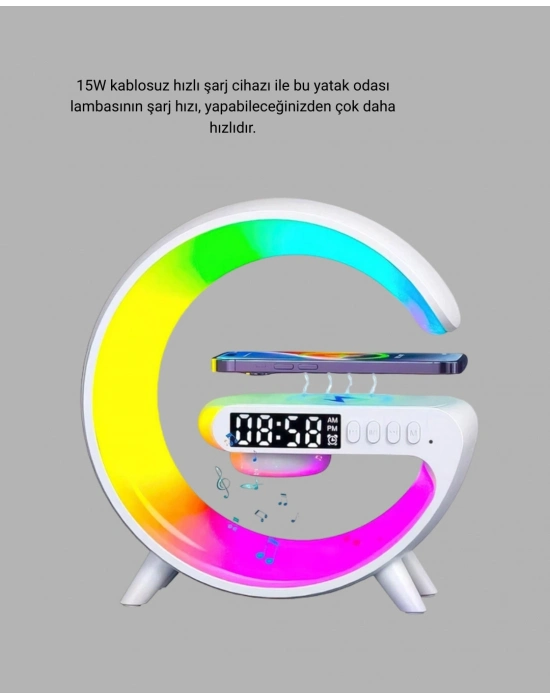 ® Kablosuz Şarjlı Atmosfer Lambası Bluetooth Hoparlör ve Akıllı Alarm Özellikli