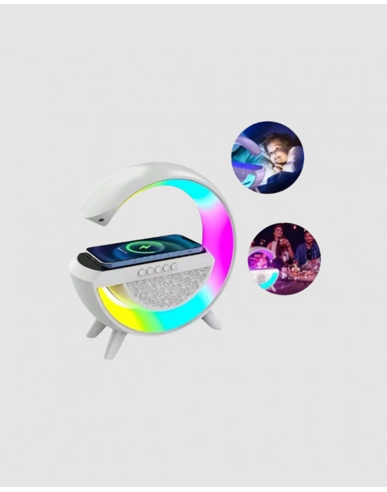 ® Kablosuz Şarjlı Bluetooth Hoparlör ve Gece Lambası – NFC, FM Radyo, RGB Işık