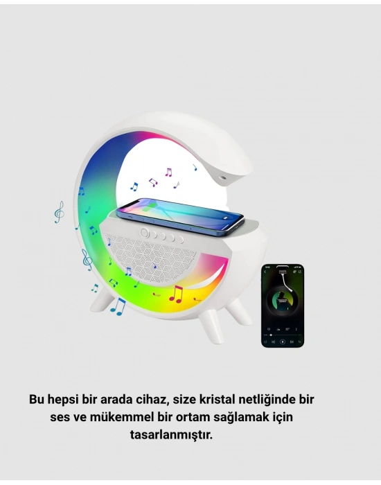 ® Kablosuz Şarjlı Bluetooth Hoparlör ve Gece Lambası – NFC, FM Radyo, RGB Işık