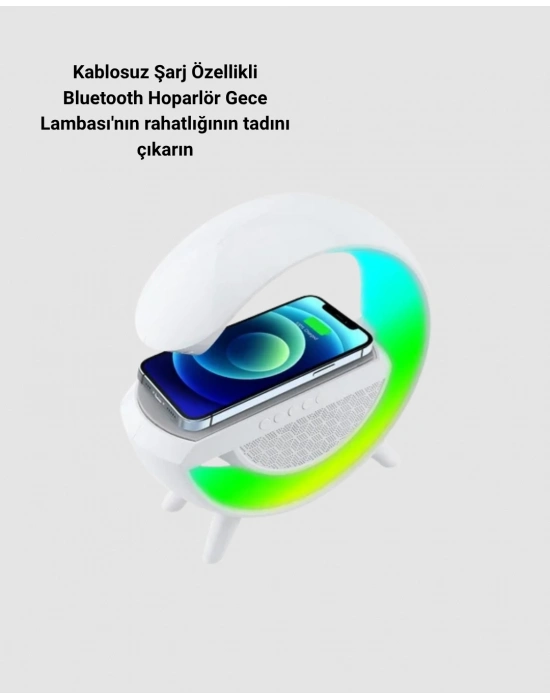 ® Kablosuz Şarjlı Bluetooth Hoparlör ve Gece Lambası – NFC, FM Radyo, RGB Işık
