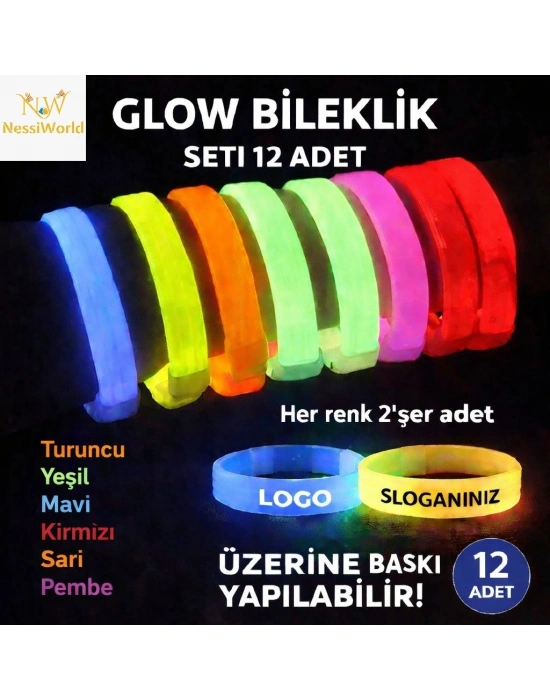 Kalın Bileklik 12’li Set | Baskıya Uygun Renkli Model