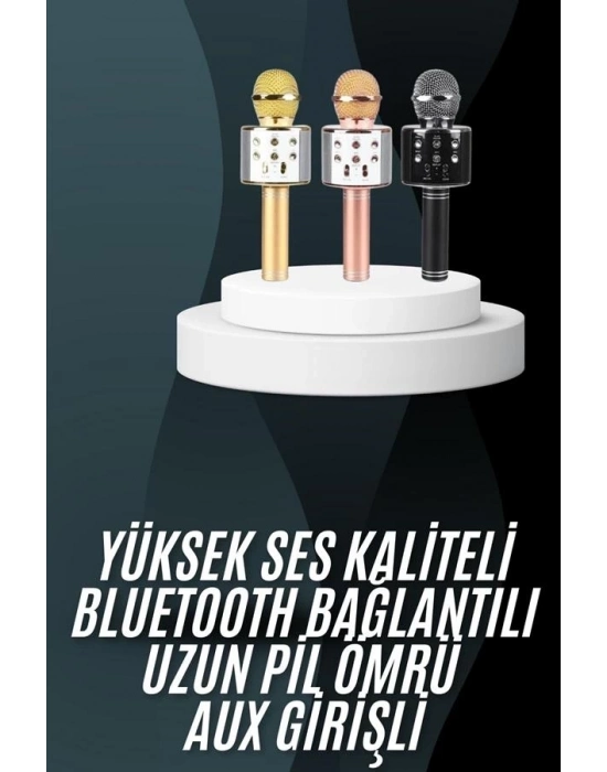 ® Karaoke Mikrofon Bluetooth Bağlantılı Aux Girişli Uzun Pil Ömrü Yüksek Ses Kaliteli