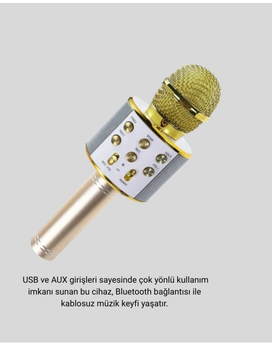® Karaoke Mikrofonu Bluetooth USB AUX Girişli Yankı Efektli