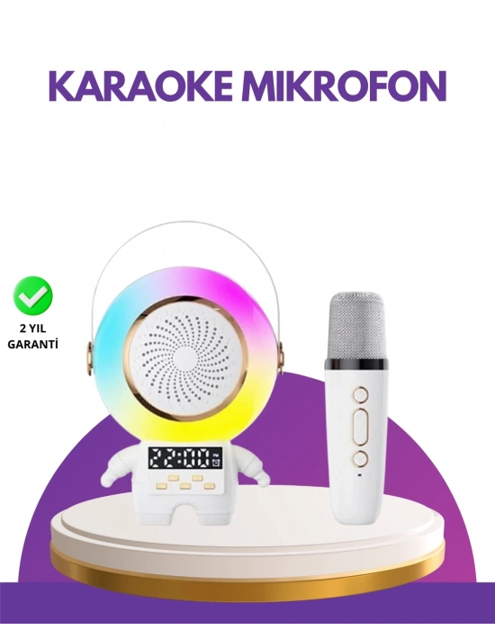 ® Karaoke Özellikli Astronot Bluetooth Hoparlör Kablosuz Mikrofonlu