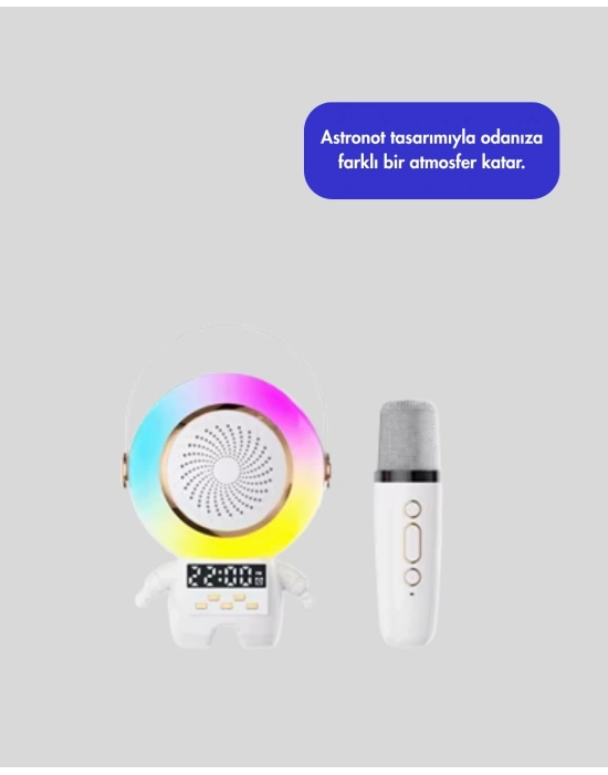 ® Karaoke Özellikli Astronot Bluetooth Hoparlör Kablosuz Mikrofonlu