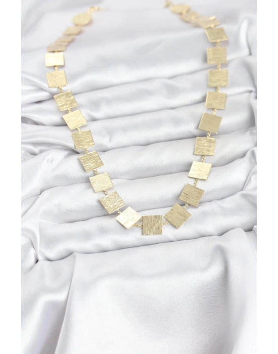 ® Kare Plaka Model Gold Renk Kadın Kolye