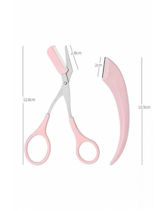 ® Kavisli Kaş Düzeltici Seti Kaş Makası ve Kaş Usturası Paslanmaz Çelik Bıçaklı