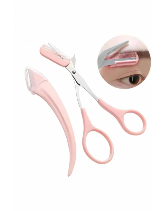 ® Kavisli Kaş Düzeltici Seti Kaş Makası ve Kaş Usturası Paslanmaz Çelik Bıçaklı