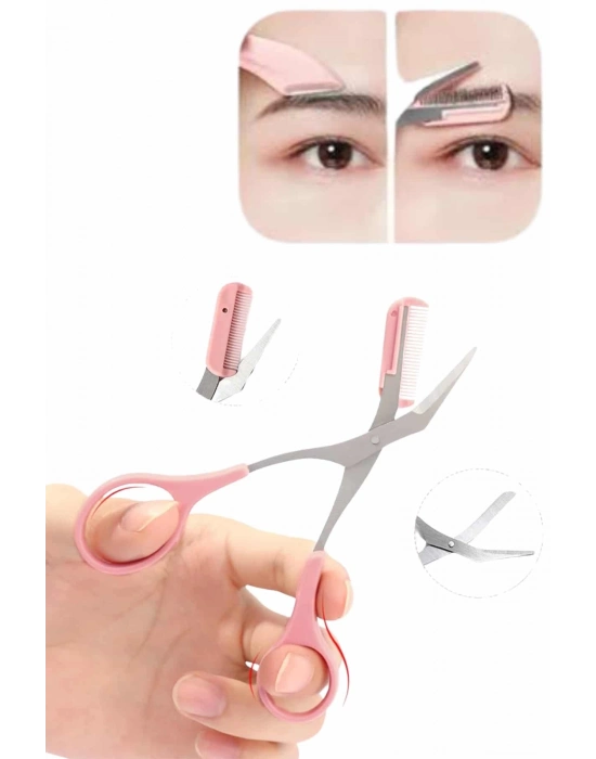 ® Kavisli Kaş Kirpik Düzeltici Bıyık Alma Taraklı Kaş Makası Yüz Bakım Seti Makas