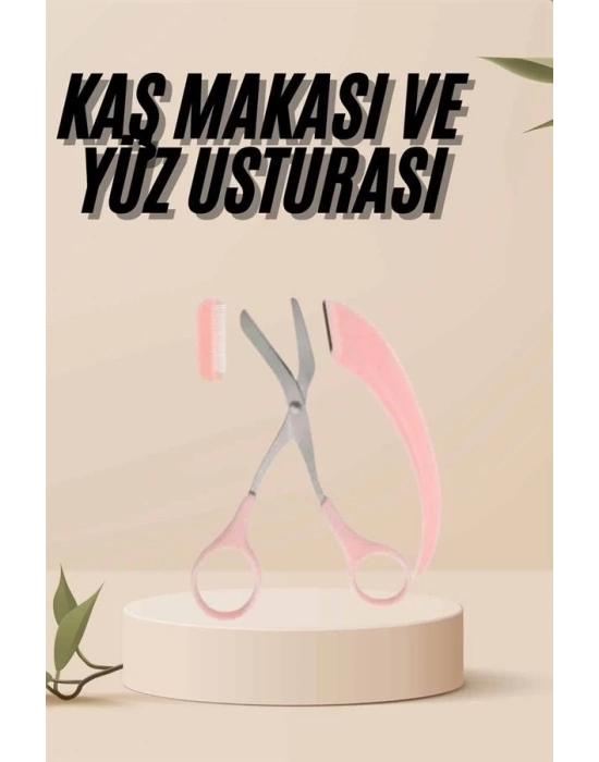 ® Kavisli Kaş Kirpik Düzeltici Bıyık Alma Taraklı Kaş Makası Yüz Bakım Seti Makas