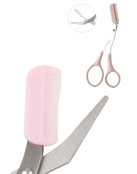 ® Kavisli Kaş Kirpik Düzeltici Bıyık Alma Taraklı Kaş Makası Yüz Bakım Seti Makas